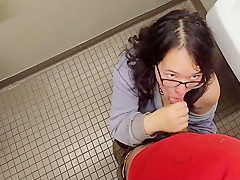 Stepdaughter Lures Stepdaddy Into Public Bathroom For A Huge Facial