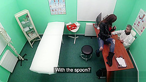 Stunning brunette sucks doctors big cock