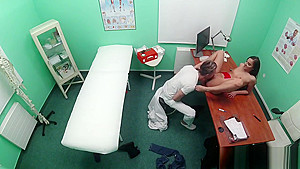 Stunning brunette sucks doctors big cock