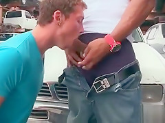 Sucking black cock outdoors