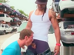 Sucking black cock outdoors