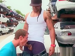 Sucking black cock outdoors