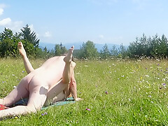 Tantric Mistress Gets Pussy Love And Cums With Loud Moaning Outdoors On A Mountain Meadow