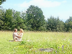 Tantric Mistress Gets Pussy Love And Cums With Loud Moaning Outdoors On A Mountain Meadow