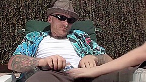 Tattooed up bad ass gets his dick blown real hard