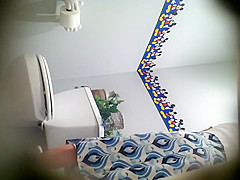 Thin woman secretly examined in a toilet