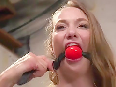 Tied babe gets gangbang slave training