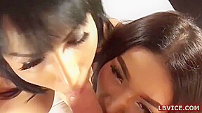 Two Ladyboys Vicky And Jazzy Give Guy A Blowjob