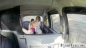 Two big boobs whores enjoyed each pussies in the cab