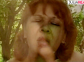 Ugly MILF - Forest piss and cucumber fuck