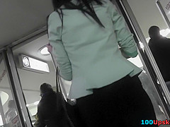 Unknown upskirt of the office-style lady in tight skirt
