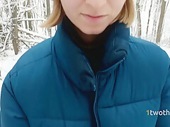 Walk In Snowy Forest Turned Into Choking On Hot Cum