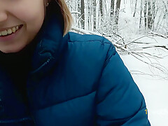 Walk In Snowy Forest Turned Into Choking On Hot Cum