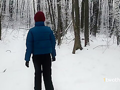 Walk In Snowy Forest Turned Into Choking On Hot Cum