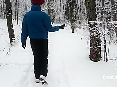 Walk In Snowy Forest Turned Into Choking On Hot Cum