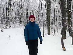 Walk In Snowy Forest Turned Into Choking On Hot Cum