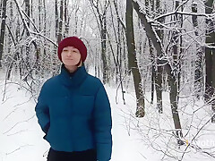 Walk In Snowy Forest Turned Into Choking On Hot Cum