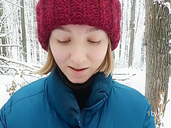 Walk In Snowy Forest Turned Into Choking On Hot Cum