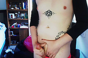 WreckMyShit - Hot Tranny Jerks Her Big Cock Til She Cums Twice!