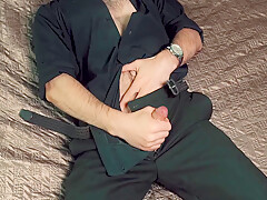 Young Handsome Man Noel Dero Masturbates On The Bed In A Beautiful Suit And Brings Himself To Orgasm