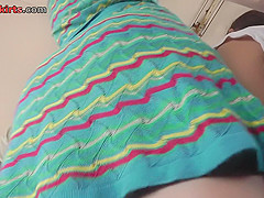Young brunette accidently exposes her underwear
