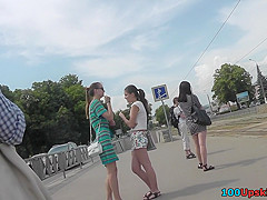 Young brunette accidently exposes her underwear