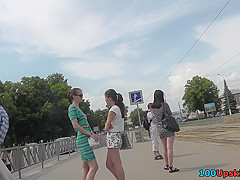 Young brunette accidently exposes her underwear