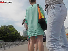 Young brunette accidently exposes her underwear