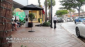 braless girl in public