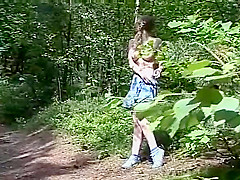 busty blonde teen 18+ pissing in forest