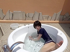 crossdresser in one piece skirt in the bath
