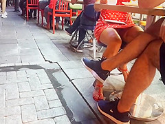 her Sexy sitting upskirt, sexy legs feets toes