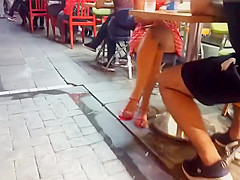 her Sexy sitting upskirt, sexy legs feets toes