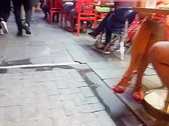 her Sexy sitting upskirt, sexy legs feets toes
