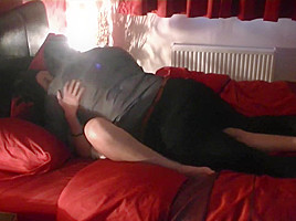 hubby filming wife with black bull