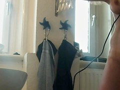 on mature GF in bath with nice tits, ass and pussy