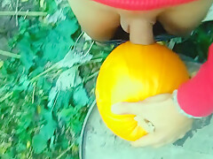 teenager 18+ Is Hard Banging A Pumpkin In The Garden