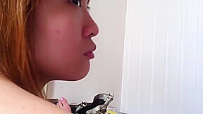unhappy Taiwanese girl jerking and sucking her bf dick